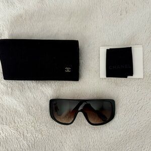 Authentic Chanel Black Shield Sunglasses